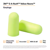 3M E-A-Rsoft Yellow Neons Earplugs 312-1250, Uncorded, Poly Bag 200 pair per Box